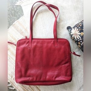 Latico red leather zip around tote computer bag floral lining